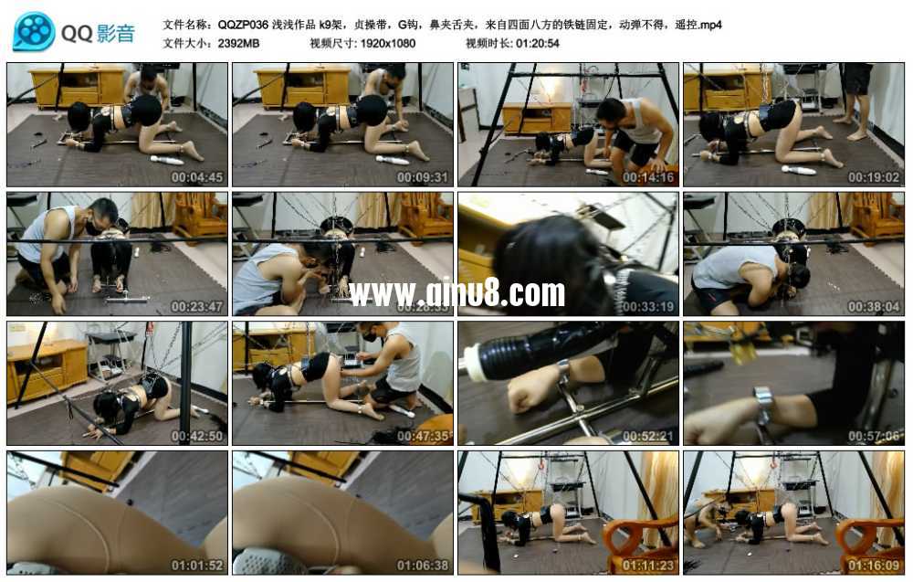 浅浅作品 k9架，贞操带，G钩，鼻夹舌夹，来自四面八方的铁链固定，动弹不得，遥控