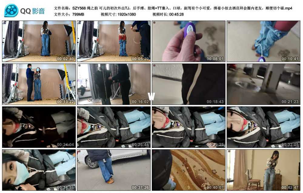 绳之韵 可儿的初次外出TJ，后手缚、股绳+TT塞入、口球，副驾有个小可爱，绑着小奴...