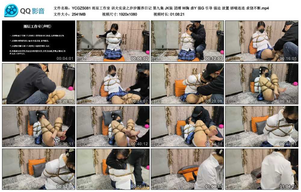 雨辰工作室 训犬实录之汐汐圈养日记 第九集 JK装 团缚 W胸 虐Y 强G 引导 强迫 放置...
