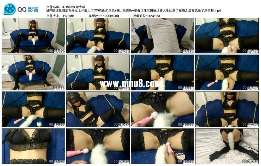 嗷大喵 M开腿绑住固定在沙发上并戴上了[不可描述]尾巴+塞入式TD不断变换频率+震动...