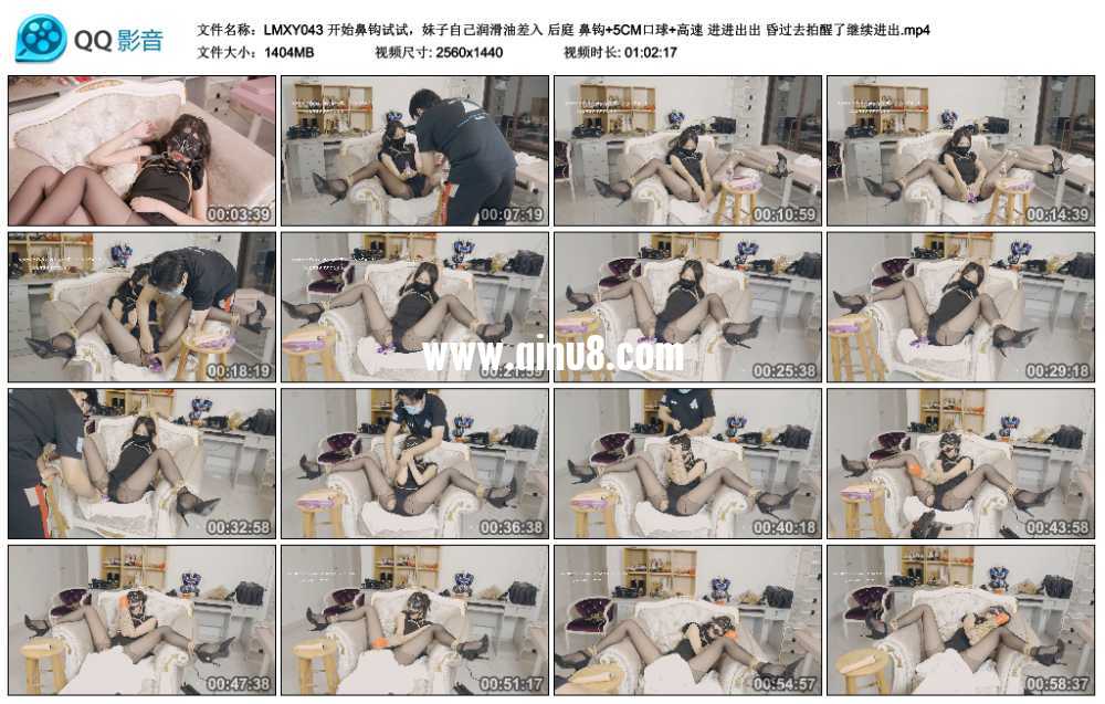 LMXY 开始鼻钩试试，妹子自己润滑油差入 后庭 鼻钩+5CM口球+高速 进进出出 昏过去...