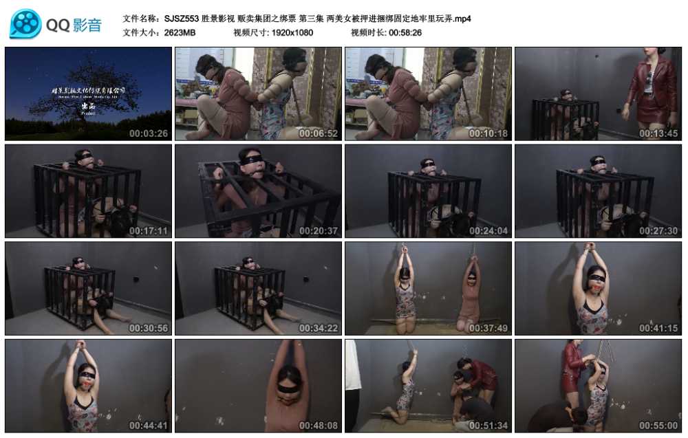 胜景影视 贩卖集团之绑票 第三集 两美女被押进捆绑固定地牢里玩弄