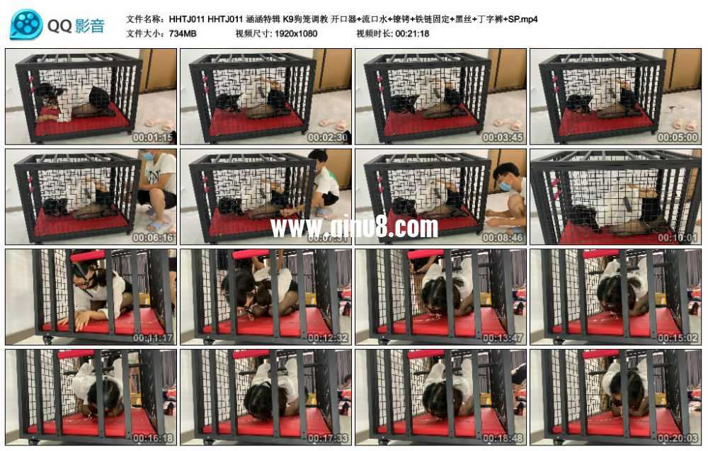 涵涵特辑 K9狗笼调教 开口器+流口水+镣铐+铁链固定+黑丝+丁字裤+SP