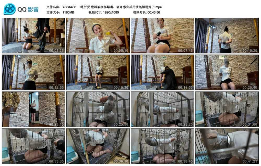 一绳所爱 紫涵被捆绑堵嘴，剥夺感官后用铁链锁进笼子
