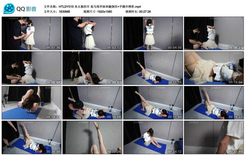 灰太狼的羊 高马尾学妹单腿倒吊+手脚并拷折